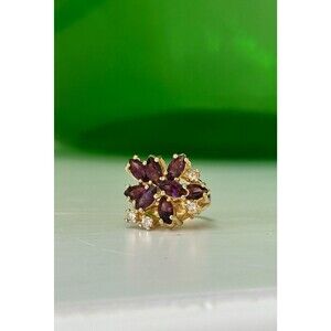 Vintage GOLD Plated Karat Clad Ring Amethyst Purple Rhinestone Cocktail Ring
